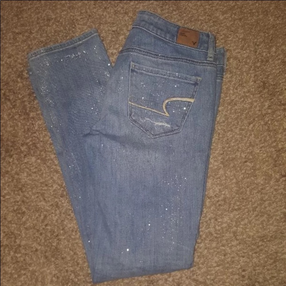 American Eagle glitter jeans Sz 8 reg